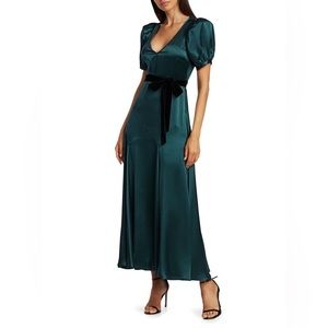 BLACK IRIS The Daisy Puff-Sleeve Silk A-Line Midi Dress 2